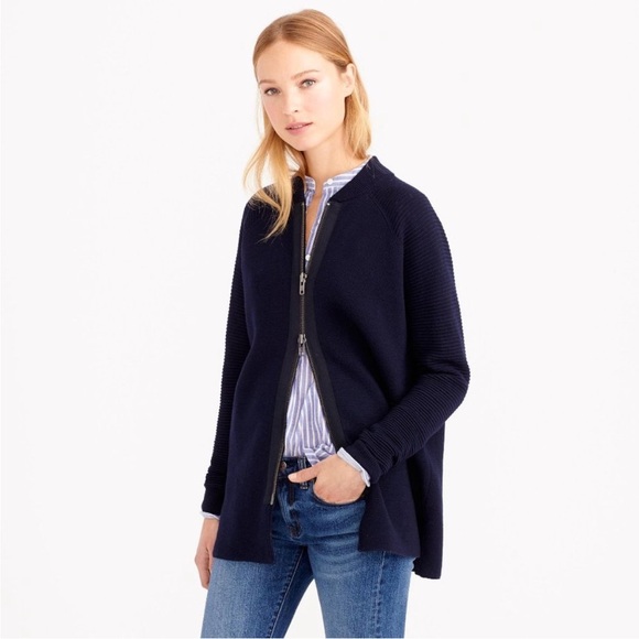 J. Crew Sweaters - J.Crew Collection Women’s Wool Navy Double-Zip Ribbed Sweater-Jacket